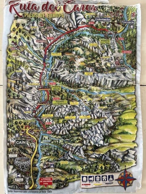 Ruta del Cares wandelen in de Picos de Europa kaart