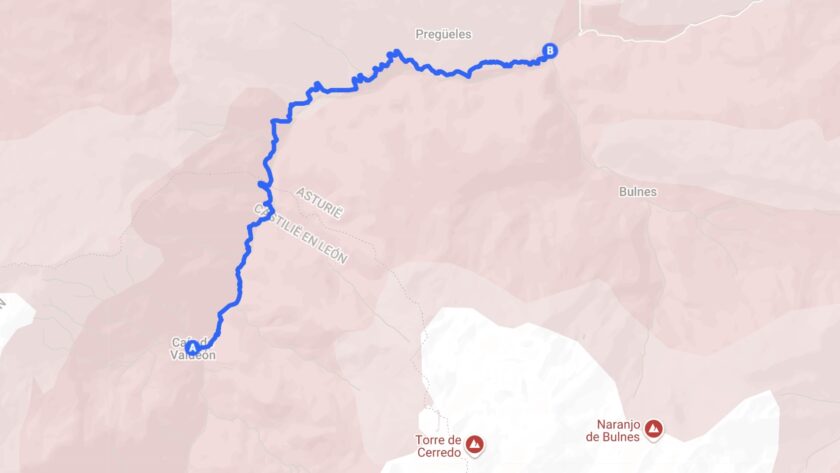 Ruta-del-Cares-wandelroute-tussen-Poncebos-en-Cain-de-Valdeon-op-de-kaart