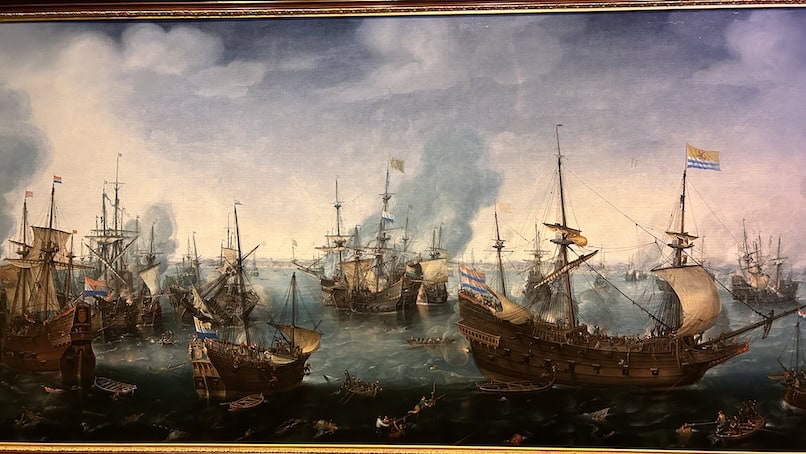 Scheepvaartmuseum in Amsterdam schilderij zeeslag