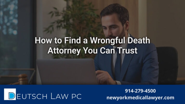 a Wrongful Death Attorney at Deutsch Law PC, working on a medical malpractice lawsuit. Our attorneys specialize in wrongful death medical malpractice lawsuits. Learn more at newyorkmedicallawyer.com.