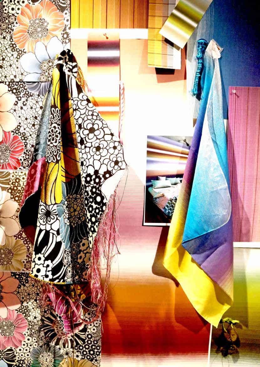 Stylish fabric samples showcasing vibrant colors and intricate designs for home decoration.