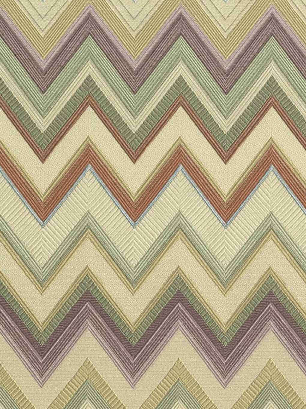 Colorful chevron patterned rug with pastel shades and intricate design.