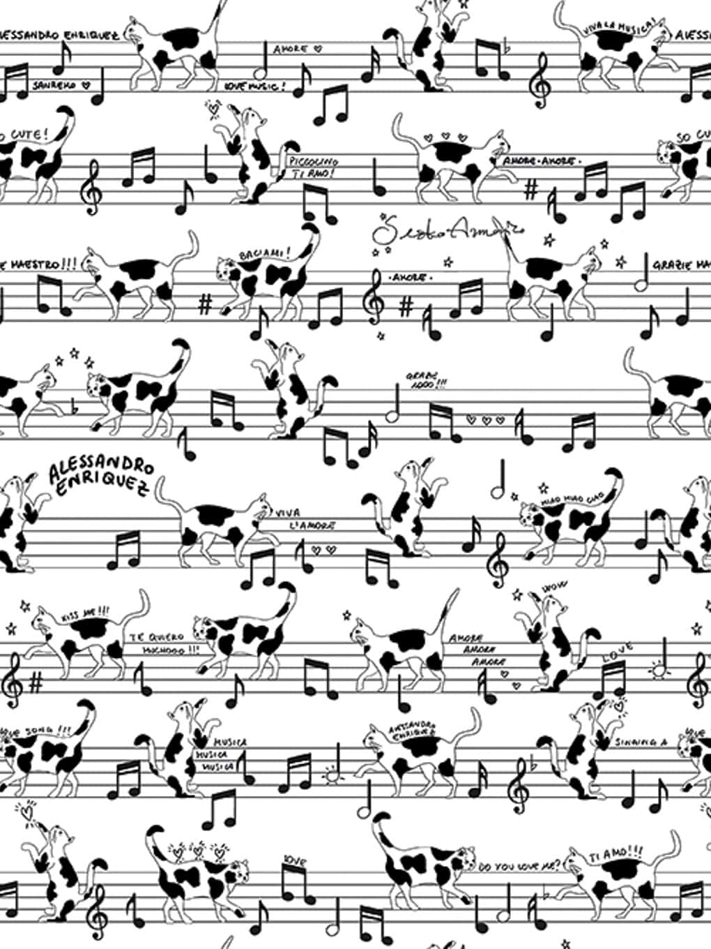 Vibrant wall decor featuring playful cats intertwined with musical notes, perfect for music lovers a.