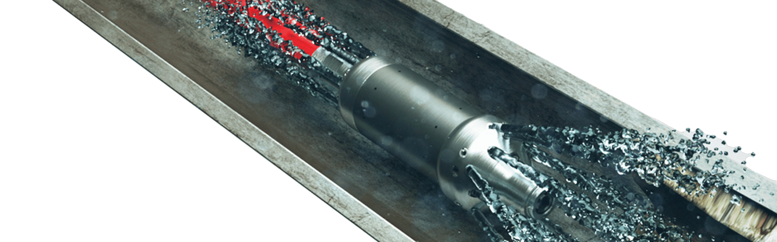 Downhole intervention tool operating inside pipeline