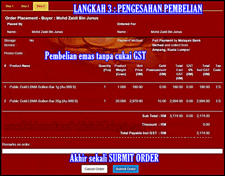 beli emas tanpa cukai gst