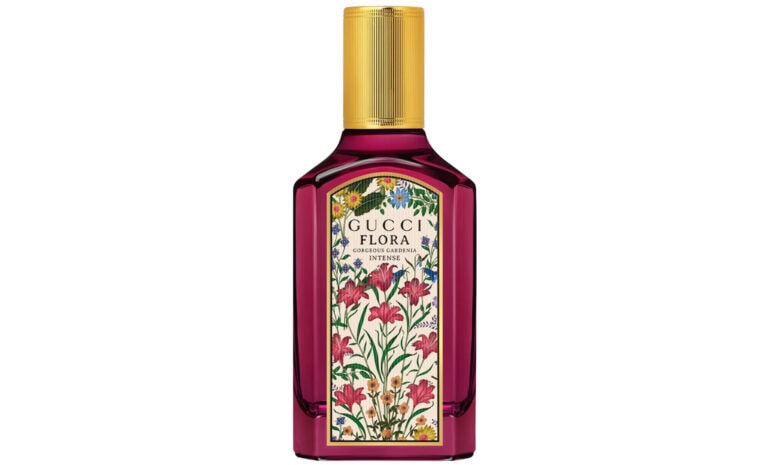 Gucci Flora Gorgeous Gardenia Intense Eau de Parfum in fuchsia Flora-patterned bottle