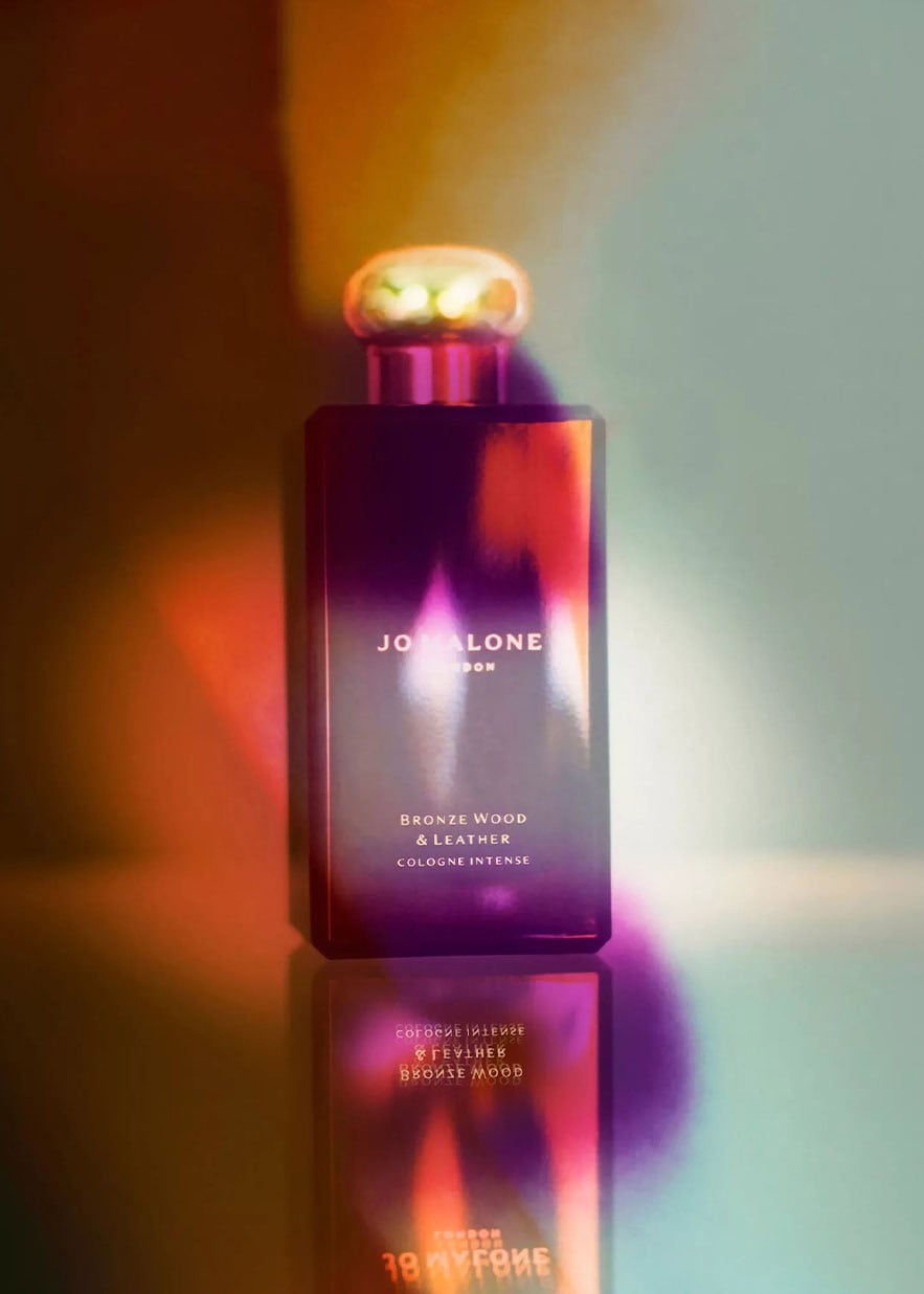 Jo Malone Bronze Wood & Leather Cologne Intense fragrance re-release inspired by smoky woods, supple leather, vetiver, juniper, and fresh grapefruit