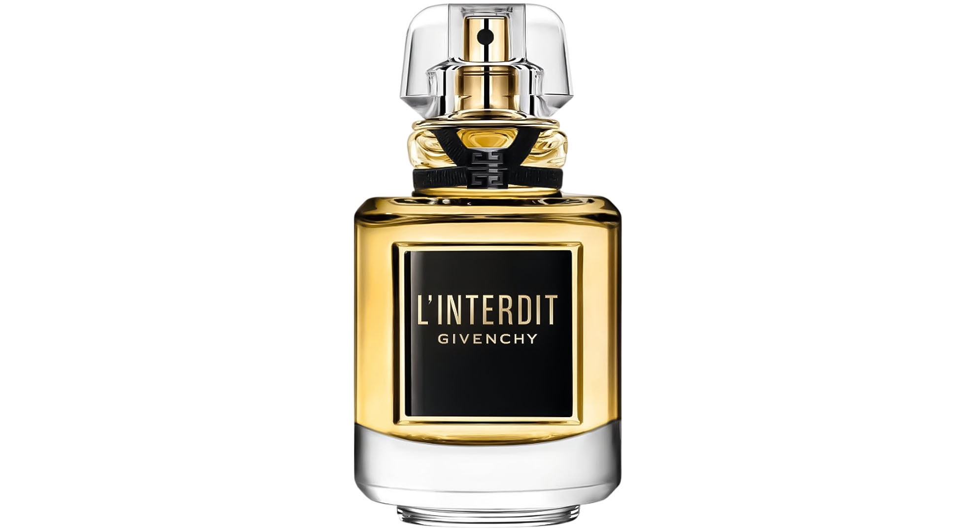 Givenchy L’Interdit Le Parfum 2025 with notes of pear, apple, bitter almond, tuberose, jasmine, mimosa, benzoin, patchouli, myrrh, opoponax, and vetiver