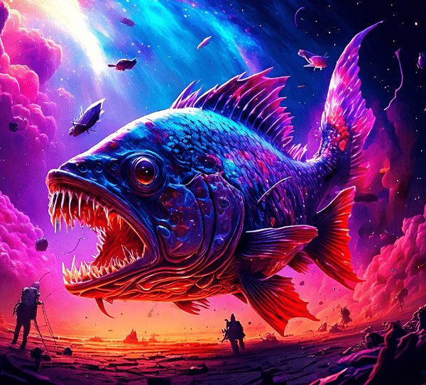 Gigantischer Fisch fliegt durch den Weltraum