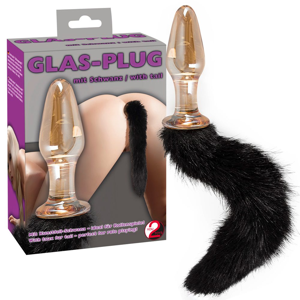 Plug anal em vidro com cauda preta