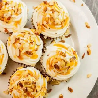 Chocolate Almond Cupcakes with Salted Caramel Vanilla Buttercream recipe - www.platingpixels.com