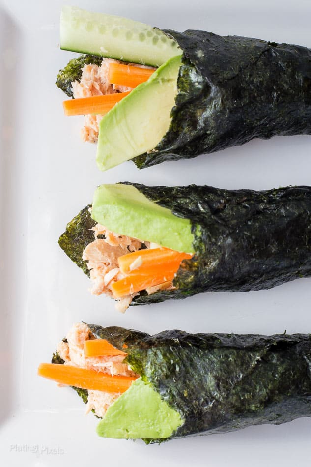 Paleo Tuna Salad Nori Wraps on a white plate
