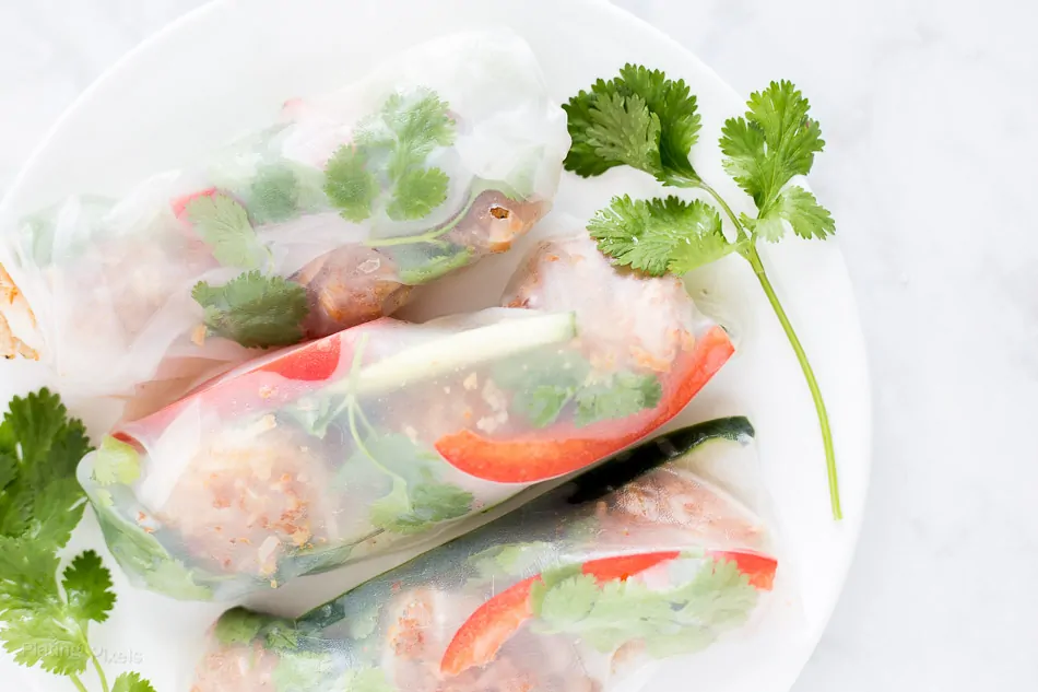 Lightened Up Coconut Shrimp Spring Rolls recipe - www.platingpixels.com