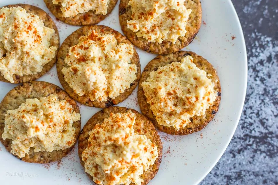 Deviled Egg Cracker Bites recipe - www.platingpixels.com