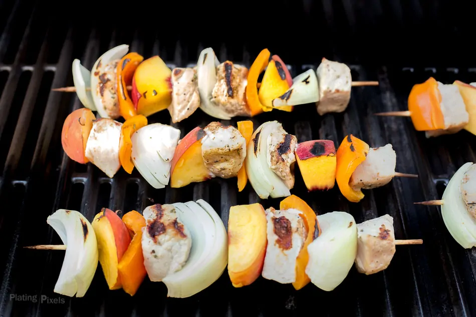 Grilled Peach and Pork Kabobs recipe - www.platingpixels.com