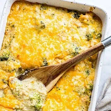 Keto Chicken Broccoli in a casserole dish