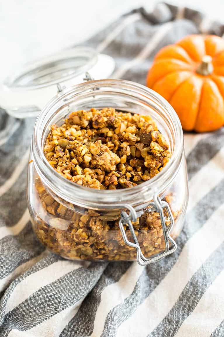 Pumpkin Granola in a small mason jar