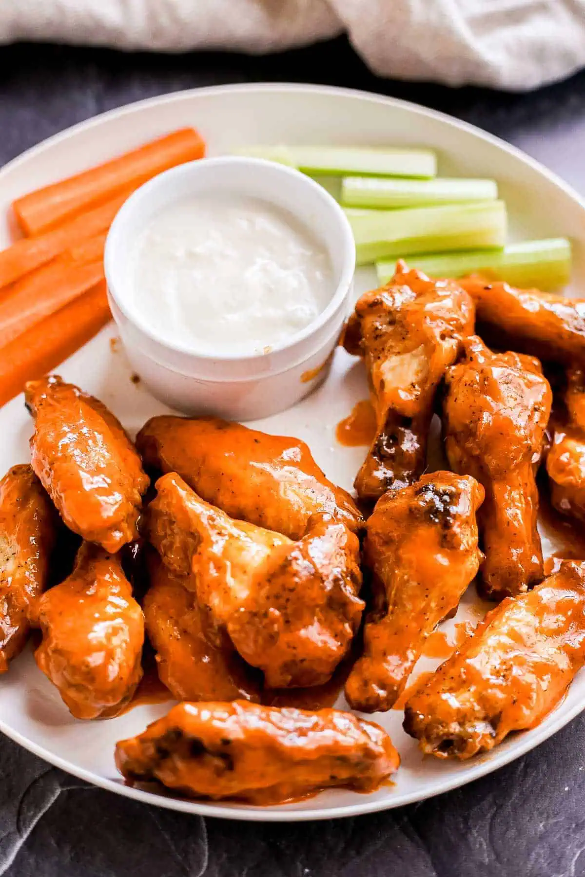 Close up of prepared Air Fryer Buffalo Chicken Wings