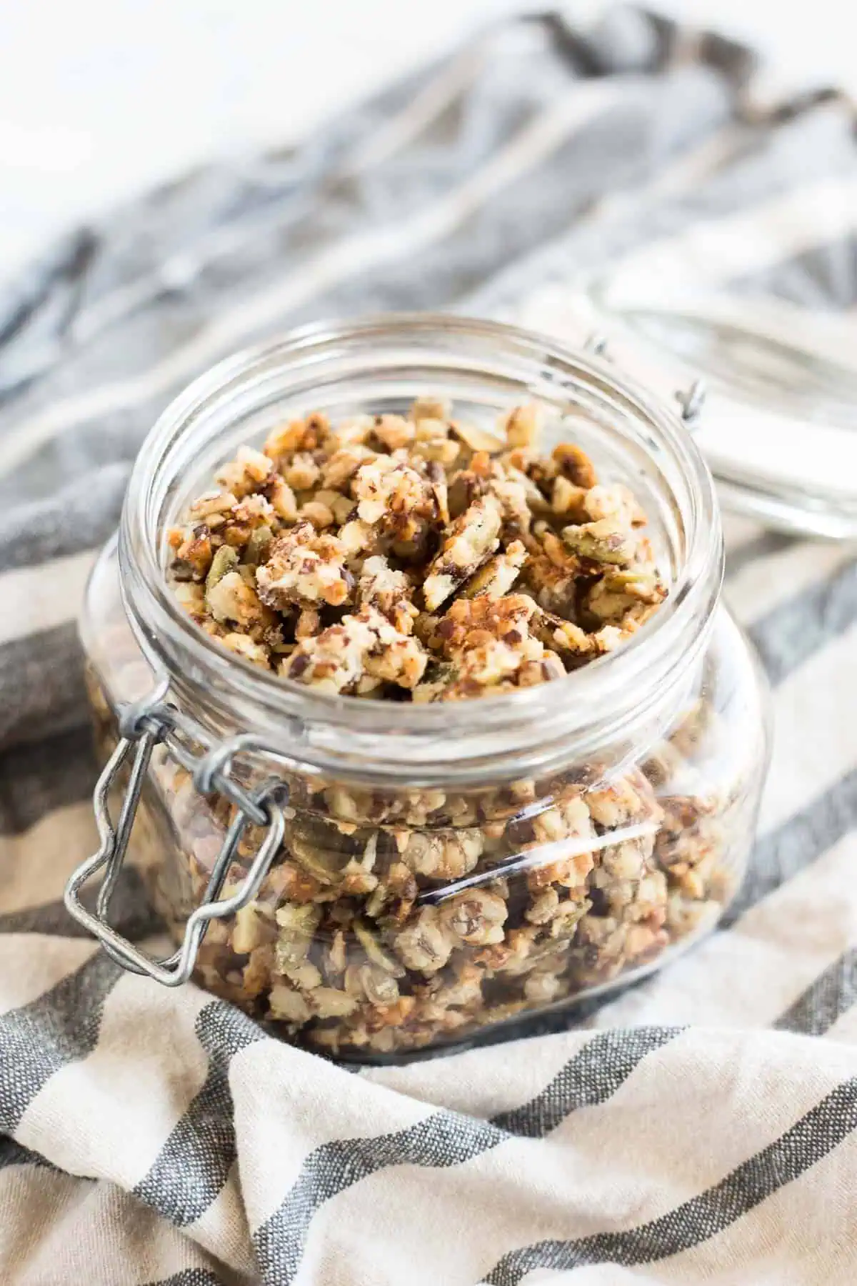 Keto Granola stored in a mason jar