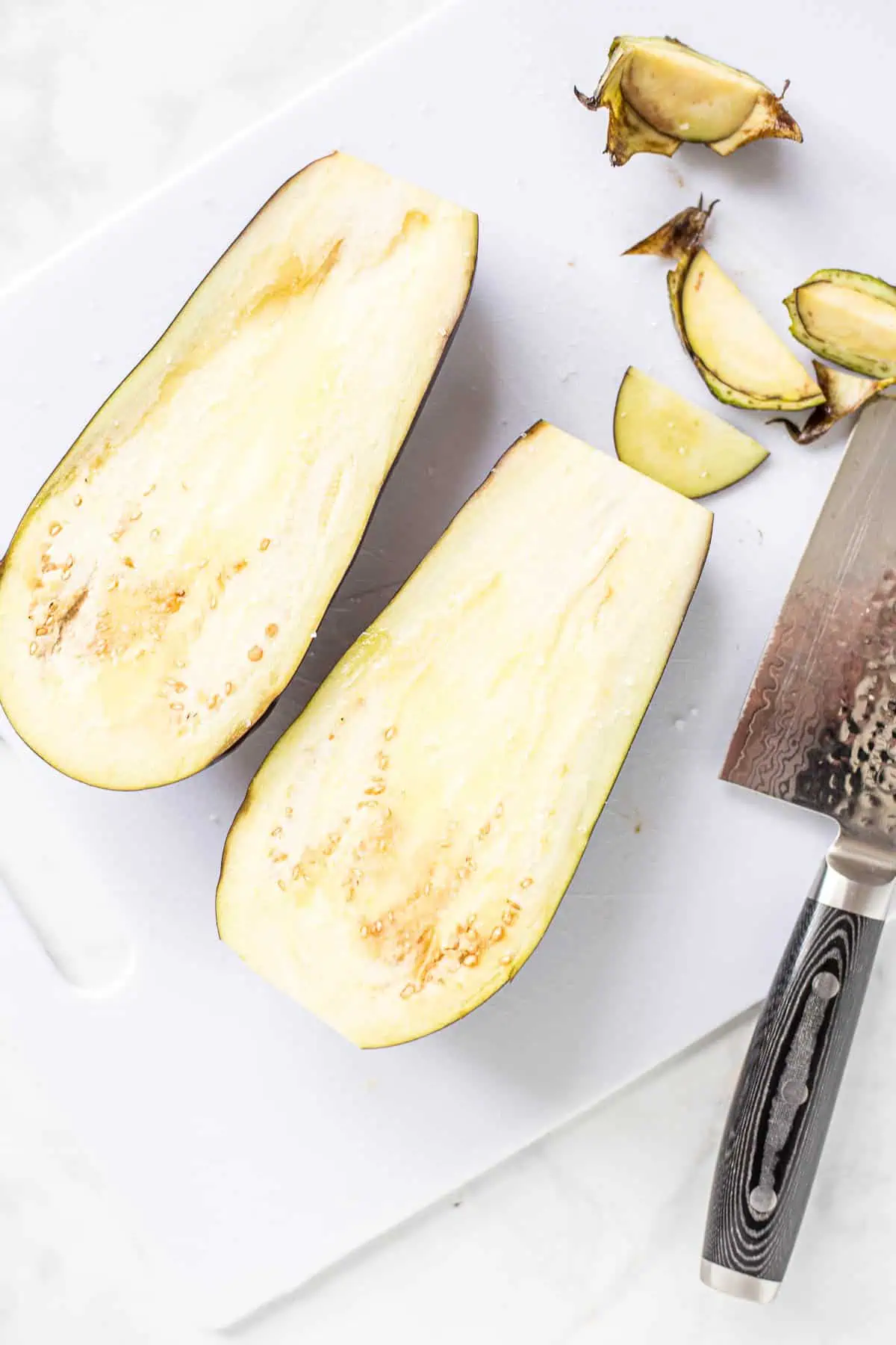 Fresh eggplant cut in half