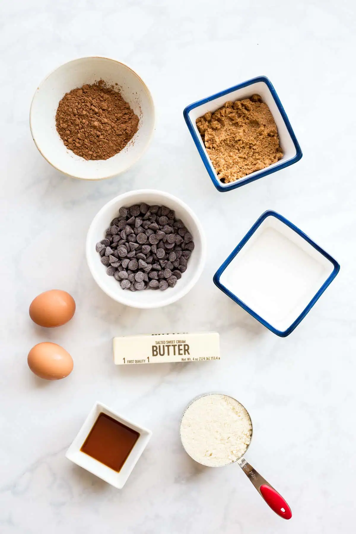 Ingredients to make keto brownies prepared on a counter