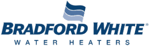 Bradford White Water Heaters logo featuring a blue stylized wave above the company name in bold blue letters—perfect for Plumb it Heat it Cool it professionals.