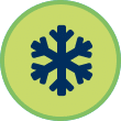 A dark blue snowflake icon, symbolizing "Cool it," is centered on a green circle with a lighter green border.
