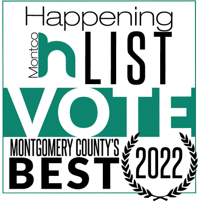 Logo with text: "Happening List. Vote. Montgomery County’s Best 2022," featuring a laurel wreath design—highlighting top services like Plumb it Heat it Cool it.