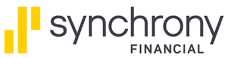 Synchrony Financial logo featuring three vertical yellow bars and the company name in black text, representing flexible financing options for consumers.