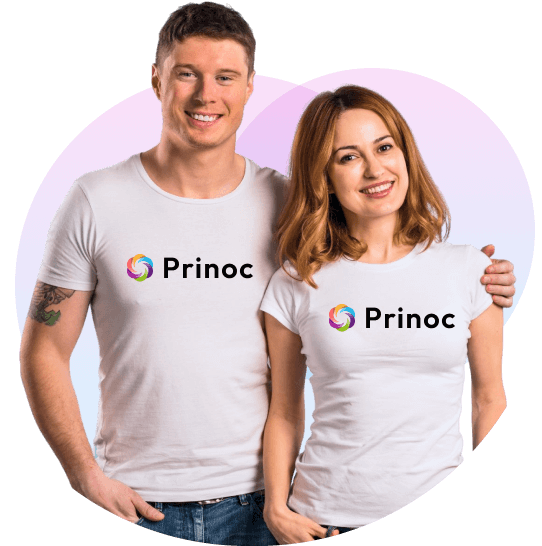 A man and a woman wearing white t-shirts with the logo 'Princoc' displayed prominently.