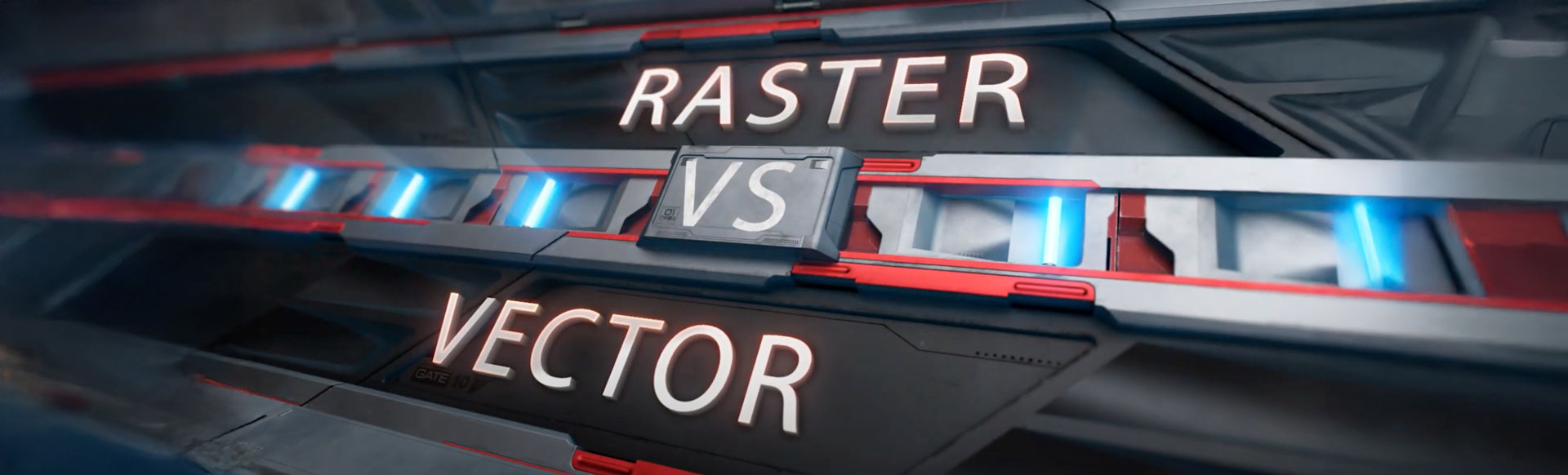 Text graphic displaying 'Raster vs Vector' in a modern design with blue and red accents.
