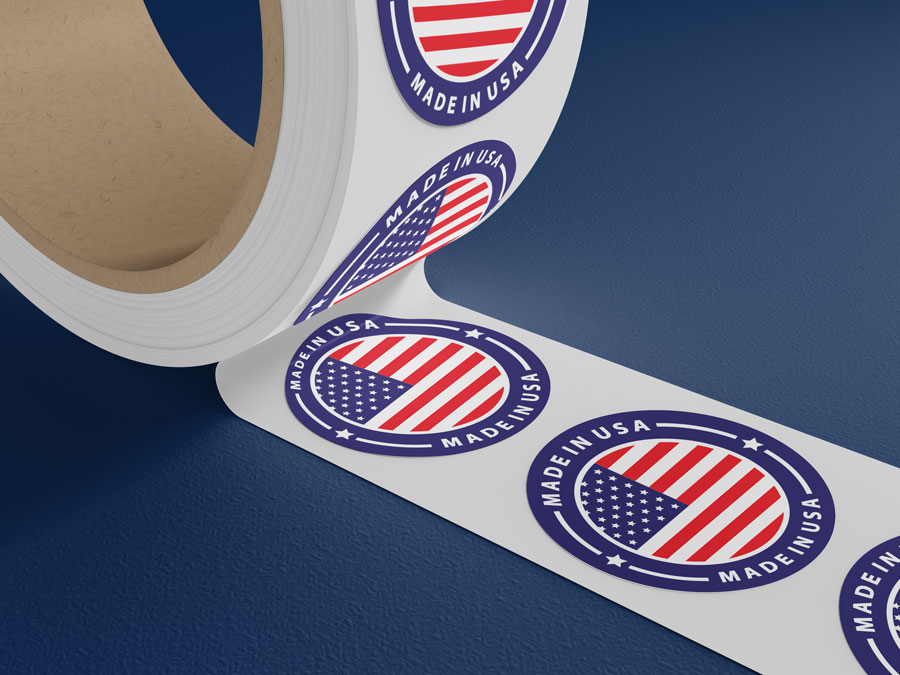 Custom Printed Stickers on a Roll. Printed in United States of America USA