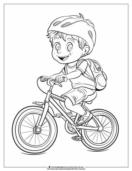 Child bike rider to school coloring page.
