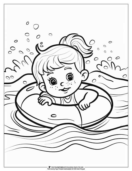 Girl with swim ring coloring page.