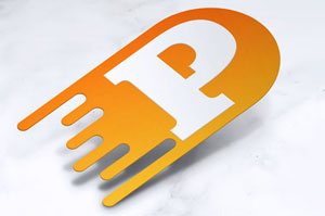 Custom die cut business card featuring a stylized letter P in orange and white.