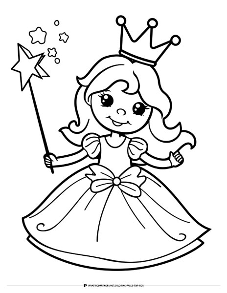 Princess holding a magic wand coloring page.