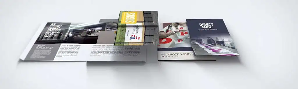 Corporate brochure from Printing Partners showcasing various printing services and products.