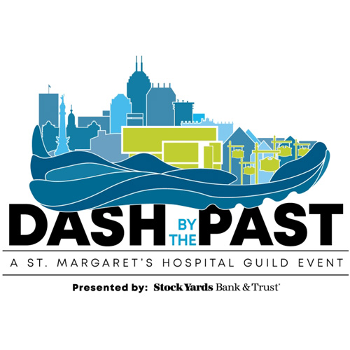 Logo for the Dash By The Past event featuring stylized city skyline and wave design.