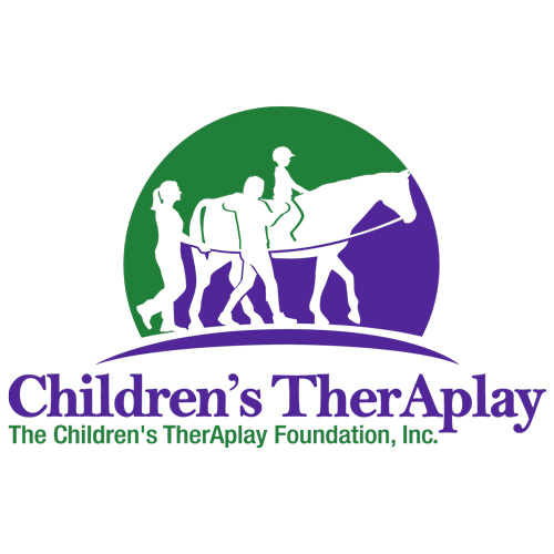 Logo of the Children's TherAplay Foundation featuring a horse and two figures.