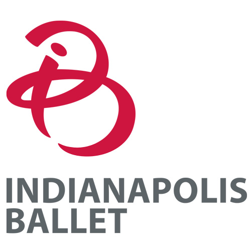 Logo of the Indianapolis Ballet featuring a stylized letter 'B' in red and the text 'Indianapolis Ballet' in gray.