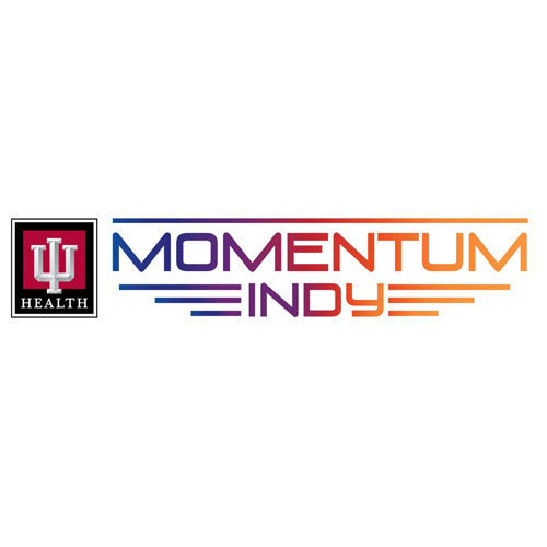 Logo for Momentum Indy featuring IU Health branding in gradient colors.