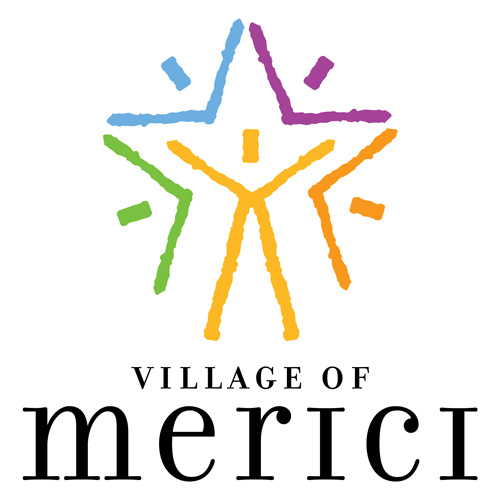 Logo of Village of Merici featuring colorful human figures and text.