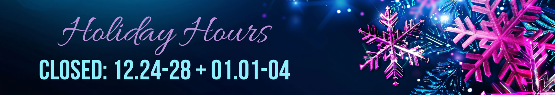 Holiday hours announcement with text detailing closure dates for Printing Partners during the festive season.