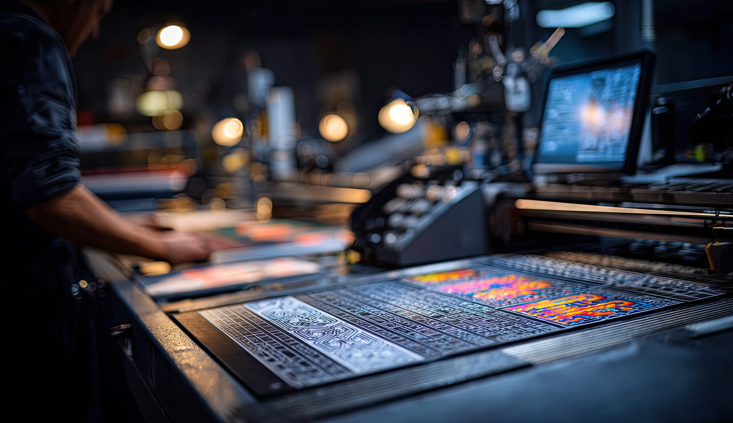 Commercial printing press in operation at Printing Partners Indianapolis