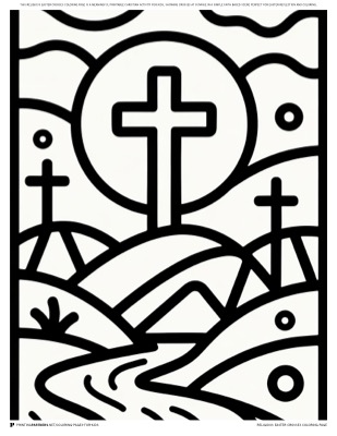 Religious Easter crosses coloring page — Easter crosses design for kids, free religious coloring PDF