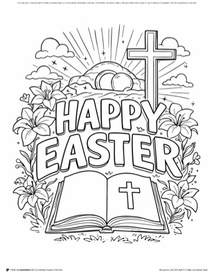Religious Easter empty tomb coloring page — empty tomb on Easter morning, free religious kids coloring PDF