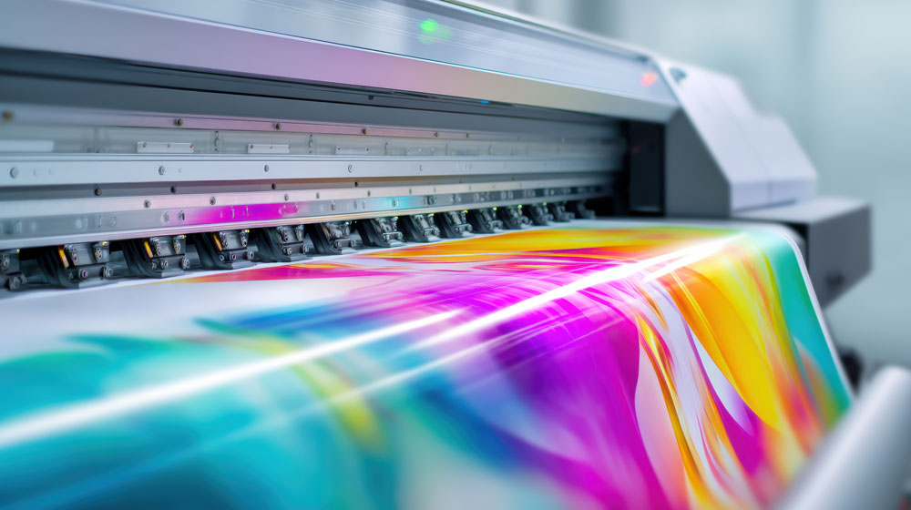 Large format printer producing a vibrant wide format print at Printing Partners