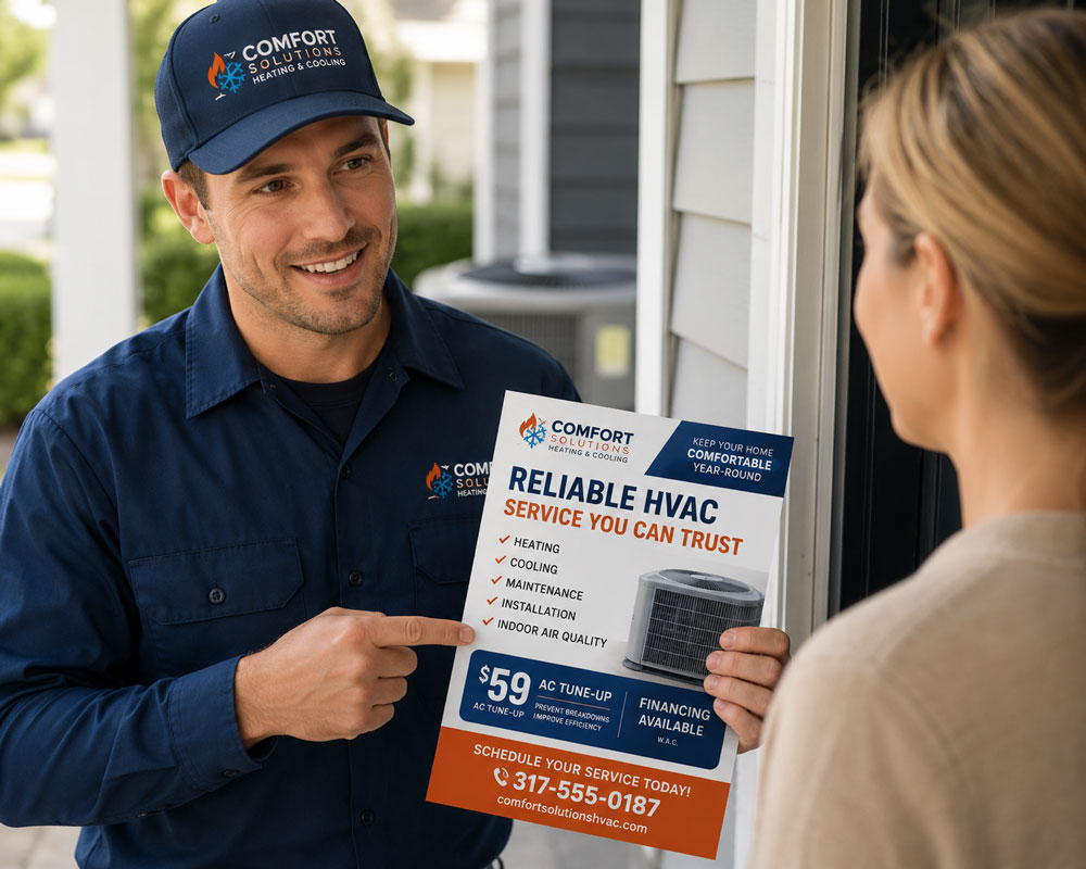 Custom printed HVAC service flyer to increase sales