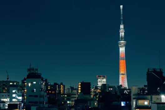 private jet landing in Tokyo with skyline view
