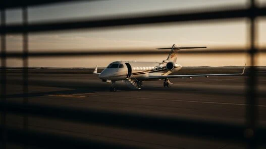 Noise abatement rules compliance at luxury airports with private jets landing silently during restricted hours